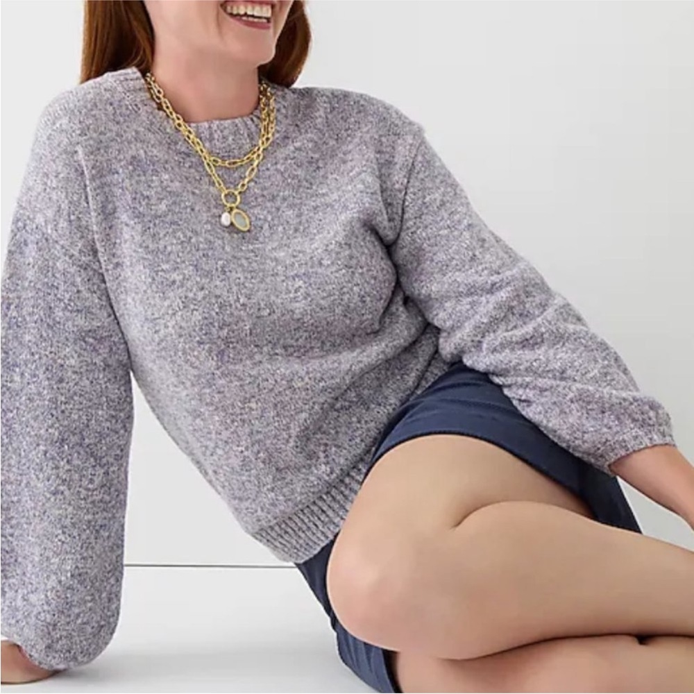 J Crew Marled Lilac Textured Cozy Crewneck Pullover Statement Sleeve Sweater Med